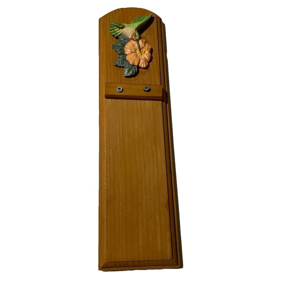 Vintage Wooden Notepad Holder 3.5 x 13" Hummingbird Farmhouse Cottagecore